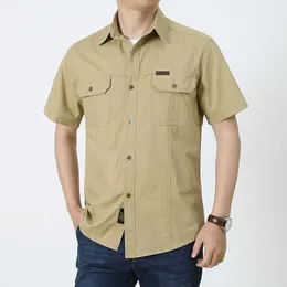 Brand Shirts Men Casual Shirts 100% Cotton Shirt Men Military Chest Pocket Short Sleeve Shirts Plus Size M-5XL 210527