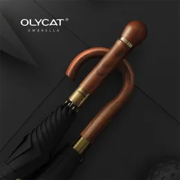 OLYCAT 木製ハンドル傘強力な防風ビッグゴルフ雨男性ギフト黒大ロングパラグアス屋外 210721