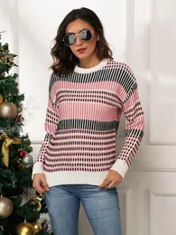 Women's Sweaters MEIYANGYOUNG Loose Sweater Long Sleeve Pullover Women O Neck Sweet Christmas For Woman Striped Jumper Female