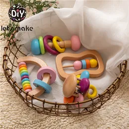 Makaron Makaron Color Baby Rattle Zabawki Zestaw Drewniane Rattles Hold Ratt Hand Bell Gift Baby Toys Toddler Infant Montessori Toy 210320