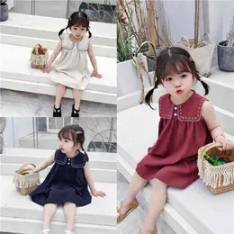 Summer Girls Granat Collar Dress Princess Dzieci Es Dla Baby Girl Odzież 210702
