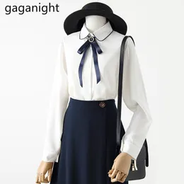 Gaganight Chiffong Women Blouse Fashion Elegant Office Lady Långärmad T-shirt Spring Blusas Solid Outwear Toppar Blusar 210519