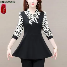 Blusas femininas Camisas Chegada Primavera 2021 Roupas de moda coreana Mulheres Casual Plus Size L-5XL gravata borboleta Imprimir Leopardo elegante peplum longo