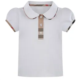 Härlig Retail Summer Baby Girls Polos T-shirts Bomull Barn Kortärmad T-shirt T-shirt Högkvalitativa Barn Now-down Collar Plaid T-shirt Barnkläder