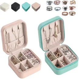 Rose Mint Blue Mini Jewelry Box för örhängen Portable Halsband Lagring Presentförpackningar Kvinnor Resor Girls Holder Case Jewellery Ring Brace Jllymh
