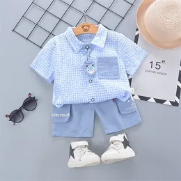Hylkidhuose baby pojkar kläder uppsättningar 2021 sommar barn kortärmad plädskjorta shorts toddlert spädbarn barn casual kläder x0802