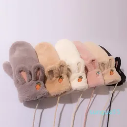 fashion Mittens Fleece Thermal Winter Gloves 2021 Suede With Velveteen And Downy Ears Neck For Women