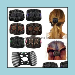 Hårborstar Care Styling Tools Products Fashion Professional Wood Haircomb Ladies Magic Beads Elasticity Double Clip Bead String Clamp