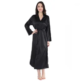 Kvinna Långärmad Kimono Gown Sexig Lace Bröllop Robe Nightwear Intimate Underkläder Sleepwear Casual Spring Annon NightGown1