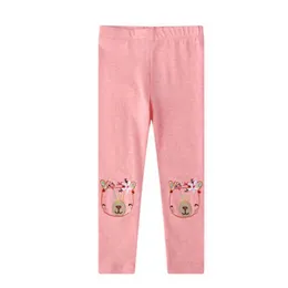 Hoppmätare tjejer leggings byxor för 2-7t baby kläder djur broderi söt rosa skinny barn höst våren slitage 210529