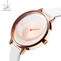 Shengke Watch Women Luxury Crystal Watch Reloj Mujer 가죽 밴드 다이아몬드 레이디스 쿼츠 시계 Watches Montre Femme 2022