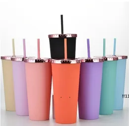 new 700ML Straw Mugs With Lid Color Change Coffee Cups Plastic Tumbler Matte Finish Reusable Water Bottle sea shippingEWE5546