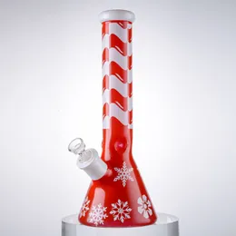 Estilo de Natal Xmas Cachininha Beaker Glass Bongs Big Tube Straight Pitaco de Gelo Pitador Dab Rigs Espinhas Tubos de Água de Vidro Tubos de Água 18mm Junta Feminina Com Downstem Bowl