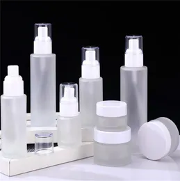 20ml 30ml 40ml 50ml 60ml 80ml 100ml 120mlフロステッドガラス瓶のフェイスクリームジャーローションスプレーポンプボトル携帯用詰め替え化粧品容器