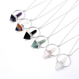 Pendant Necklaces Reiki Healing 7 Chakra Necklace Pendants Pendulum Dowsing Hexagonal Prism Pyramid Natural Crystal Stone Charms Jewelry