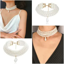 Wielowarstwowa moda w kształcie perły w kształcie ryżu Prosty choker dla kobiet okrągły łańcuszkowy naszyjnik Chocker Collar Collier FEMM Naszyjniki