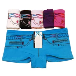 Cotton Women Boxers Shorts Denim Printed Boyshort Panties Ladies Girls Knickers Underwear for Woman 6 Pcs/set 210730