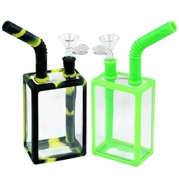 Drink box hookah water pipes silicone bong dab rigs glass pipe mix colors cigarette hookahs