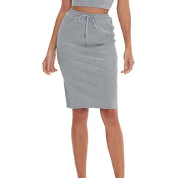 100% bomullsdragning Kvinnor kjol Casual stickad solid elastisk hög midja smal kvinnliga kjolar m30174 210629
