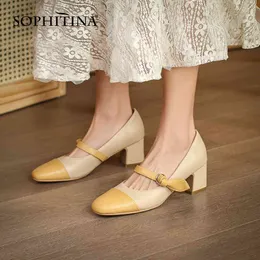 Sophitinaの女性のパンプス甘い快適なメアリーJanesプラスサイズ33-43ポンプ厚いヒール混合色レジャー通勤女性の靴AO907 210513