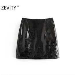 Zevity Autunno Donna Vintage Animal Textue Ecopelle Gonna a trapezio Faldas Mujer Office Ladies Cerniera posteriore Chic Vestido QUN699 210603