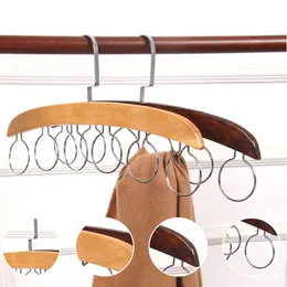 Wooden Scarf Display Shelf Ties Belts Hnager Stainless Steel 6-hole Clothing Pants Hanger Closet Organizer Magic Clothes Rack 210702