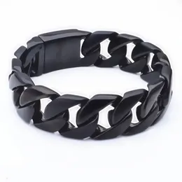 24mm Tung Tennis Black Stainelss Steel Stort Solid Cuban Curb Link Chain Bracelet Smycken Mäns semester gåvor för far