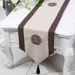 Stolze Rose Leinen Tischläufer Dekoratives Tuch Chinesischer Stil Rechteck Flagge Mode Haushaltsmatte Customed 210628