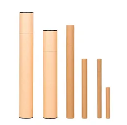 2 Colors Large Perfume Wrap Paper-Tube Packaging Joss Stick Convenient Carrying Kraft Paper Incense Tube Give Box SN4122