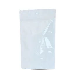 Tjock stå upp glänsande vit ren aluminiumfolie zip dragkedja dopack återförslutbar mellanmål godis socker kaffe present värmeförseglingsförpackning p
