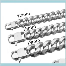 목걸이 펜던트 주얼리 르 파티 남성 12/15/17/19mm 너비 316L 스테인리스 스틸 커브 쿠바 링크 체인 팔찌 목걸이 7-40 인치 체인 드로