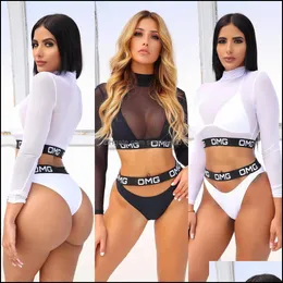 Bikinis Beach Equipment Water Sports & Outdoors Est Omg Sexy 3Pcs Mesh Vest Women Bikini Set Swimwear Bathing Beachwear Swimsuit Swimming Co