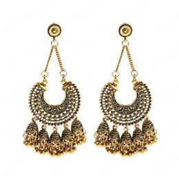 Ethnic Women's Silver Color Indian Jewelry Jhumka Earrings Hangers Vintage Boho Tribe Bell Tassel Earrings