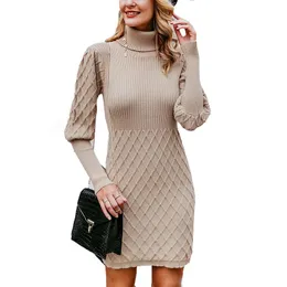 Casual Dresses Customization Turtle Neck Gigot Sleeve Bodycon Sweater Dress Womens