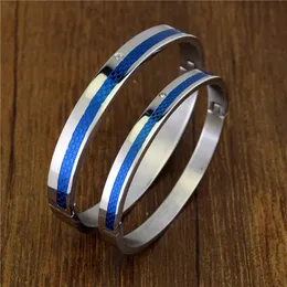 Bangle Elegant Multi Square Geometric Bangles med Cubic Zirconia Fashion Blue Färg Rostfritt Stål Armband Bröllop Smycken För Kvinnor