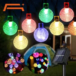 Solar strängljus, utomhus multicolor kristallklotlampor Vattentät Fairy Lights med 8 belysningslägen, dekoration för gården 211104