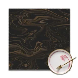 Tapetes almofadas 4 peças placemats para mesa de jantar tapete de tinta de mármore de ouro antiderrapante placemat conjunto em acessórios de cozinha copo almofada de vinho