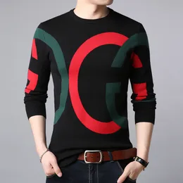 Mode koreansk stil ankomst höst vinter slank manlig stickad pullover tonåring pojke män tröja med bokstäver