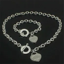 Regalo di Natale Sterling Sier Love Collana + braccialetto Set Gioielli di dichiarazione di nozze Collane con ciondolo a cuore Set di braccialetti 2 in 1