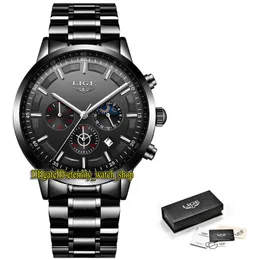 LIGE eternity LG9877 Sport Mens Watches Date Silvery pointer Blacks Dial Japan VK Quartz Chronograph Movement Men Watch Black Steel Case Stainless Bracelet