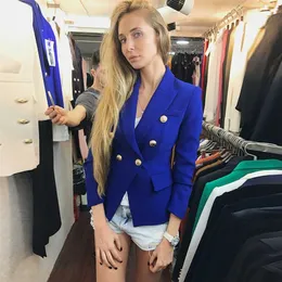 Alta Qualidade Est Baroque Designer Blazer Mulheres Leão de Metal Botões Dupla Casaco Breasted Tamanho S-XXXL 211019