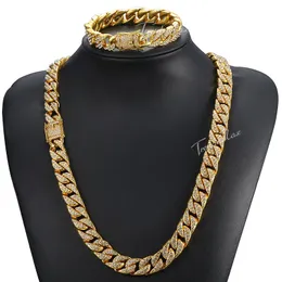 Örhängen Halsband Guldsmycken för män Miami Curb Cuban Link Chain Armband Iced Out Mäns Kvinna Present 14mm Hgs262