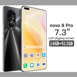 새로운 버전 전화 Novo8Pro 5G 7.3 인치 스마트 폰 6800mAh 글로벌 버전 24MP + 48MP 16GB + 512GB 휴대 전화 잠금 해제