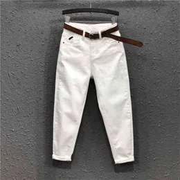 Frühling Mode Frauen Hohe Taille Lose Weiße Jeans All-Matched Casual Elastische Denim Baumwolle Harem Hosen Plus Größe S963 210512
