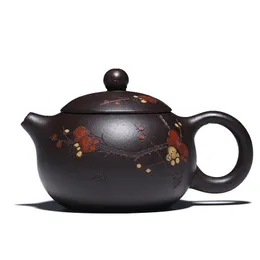 Chinese Yixing Teapot Pure Hand Handmade Colourful Mud Painted Plum Fragrant Xi Shi Pot Purple Clay 188 Ball Hole 160ml 210813