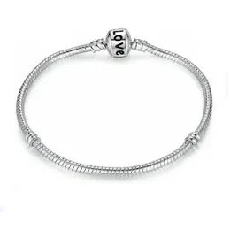 S925 Sterling Silver Plated Bracelet With Love Letter Snake Chain Fit Charm Beads Bracelets Women DIY Jewelry Making Wholesale Price