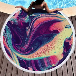 Najnowsze 150 cm okrągły ręcznik plażowy, kolorowy styl rysunku, mikrofibry, frędzelki, miękki dotyk, obsługa niestandardowego logo