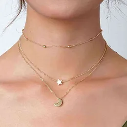 2021 Simple Moon Star Heart Pendant Necklace Women's Retro Sequin Coin Short Clavicle Necklaces Glamour Girl Lover Jewelry Gift G1206