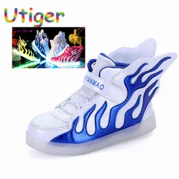 Boys Girls Glowing Shoes USB Charger led Children Shoes with Light Kids Wing Lighted Luminous chaussure Sneakers children boot G1210