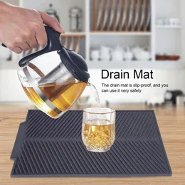 MATS PADS 2 PCS PRATA DE DRENO PROVADA DE SLIPRE PRIMEIRA DO MONTAGEM PARA A PRIMEIRA DE COZINHA DRINANDO RETANGLAN SILICONE Resistente ao calor